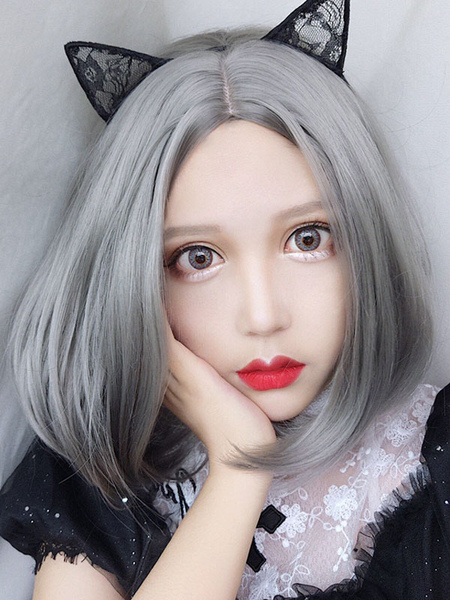 Milanoo Harajuku Fashion Lolita Wig Gray Central Parting Lolita Hair Wigs