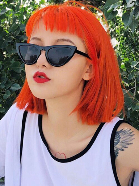 Milanoo Short Lolita Wigs Heat Resistant Fiber Oragnge Red Lolita Hair Wigs