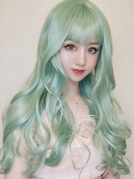 Image of Parrucche Lolita lunghe in fibra di vetro resistente al calore verde menta