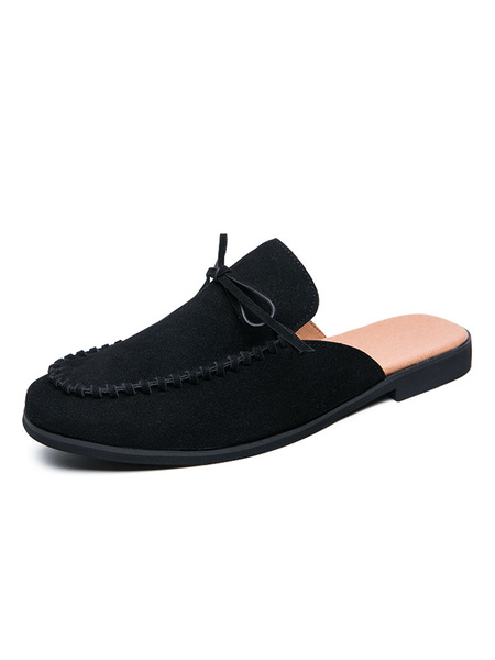 Image of Sandals For Men Slip-On Micro Suede Upper Rubber Sole Solid Color Slip-On Men's Summer Mules