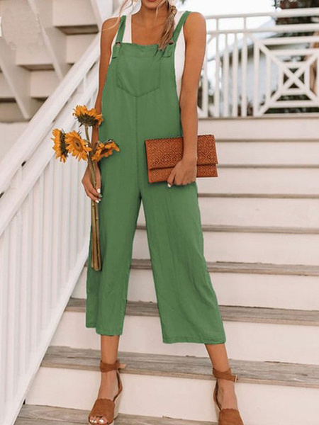 Image of Overalls Pants Straight Leg Cropped Suspender Trousers