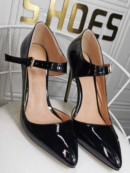 Milanoo Women's High Heels Mary Jane Pointed Toe Stiletto Heel Pumps in black