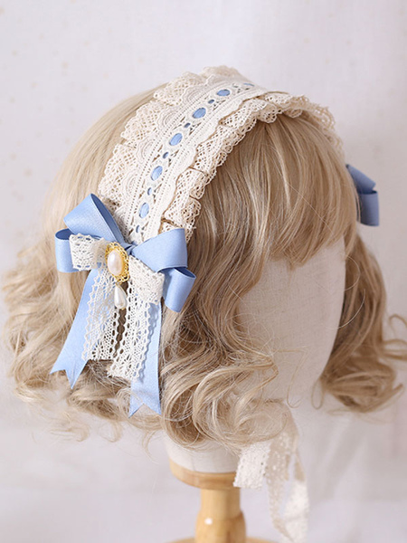 Milanoo Sweet Lolita Headdress Baby Blue Lace Bow Lolita Headband