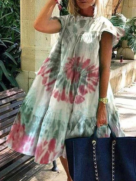 Shift Dress Rose Jewel Neck Polyester Layered Floral Print Fantastic Midi Dress