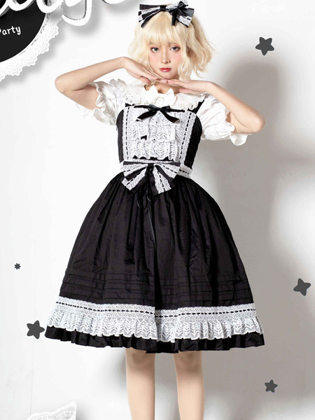 Milanoo Sweet Lolita JSK Dress Ruffles Lace Bow Lolita Jumper Skirts