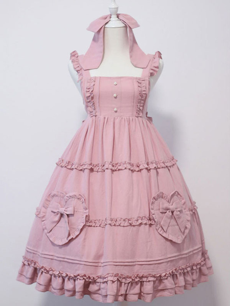 Milanoo Sweet Lolita JSK Dress Bows Sleeveless Ruffles Lolita Jumper Skirts