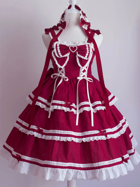 Milanoo Sweet Lolita JSK Dress Bow Ruffles Lace Up Lolita Jumper Skirts