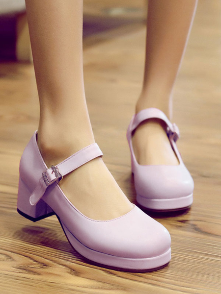 Milanoo Sweet Lolita Footwear Round Toe Leather Ankle Strap Lolita Pumps