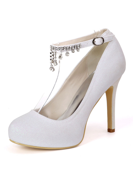 Milanoo Silver Wedding Shoes Sequined Rhinestones Round Toe Rhinestones Bridal Shoes High Heel Party