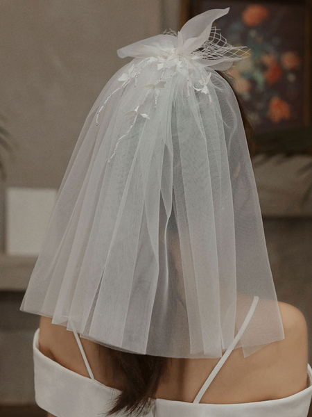 Milanoo Wedding Veil One-Tier Bows Tulle Cut Edge Classic Bridal Veils