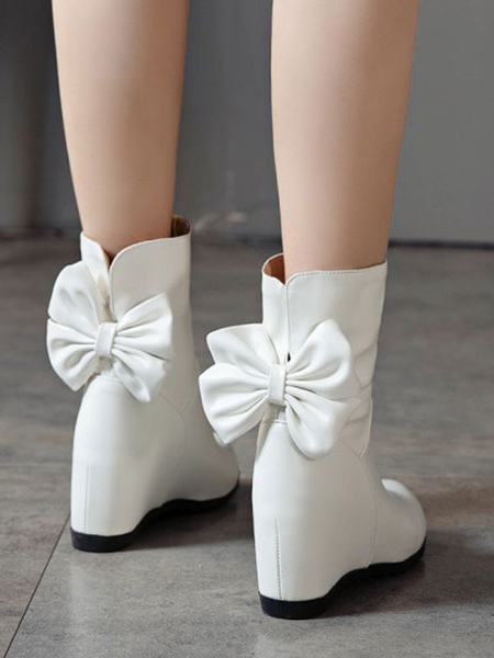 Milanoo Lolita Boots Bows Round Toe Hidden Heel Lolita Booties