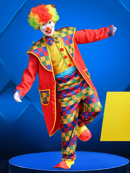 carnaval cirque costume rouge clown cosplay unisexe cravate top 3 pièces ensemble déguisement