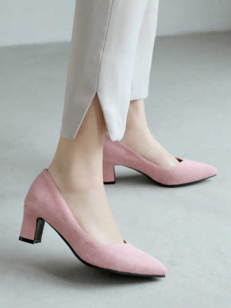 Milanoo Pink Comfortable Chunky Heels Pointed Toe Low Heel Pumps