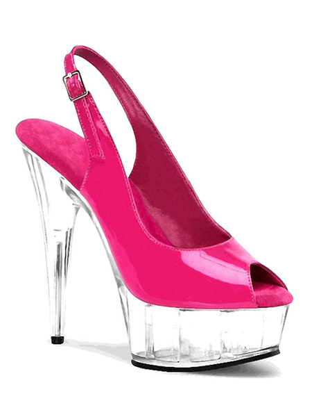 Milanoo High Heel Sexy Sandals Women Transparent Platform Leather Peep Toe Slingbacks Sexy Shoes Str