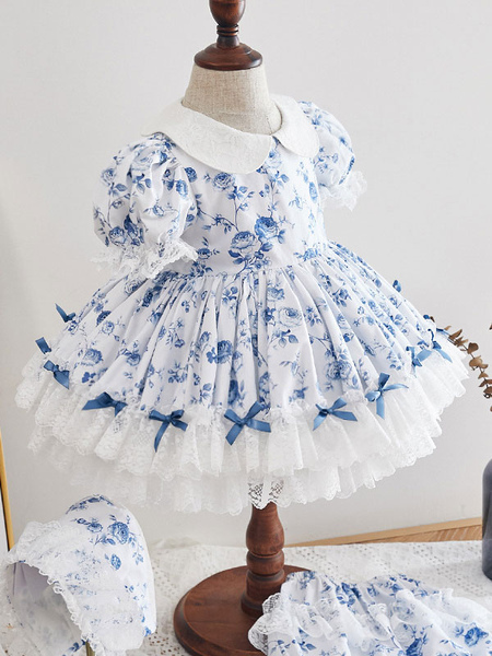 Milanoo Kids Lolita Dress Floral Print Flower Girl Dress