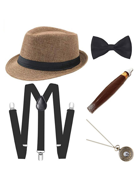Image of Accessori Gatsby Gangster da uomo degli anni &#39;20 Set da 5 pezzi Cappello Panama con reggicalze