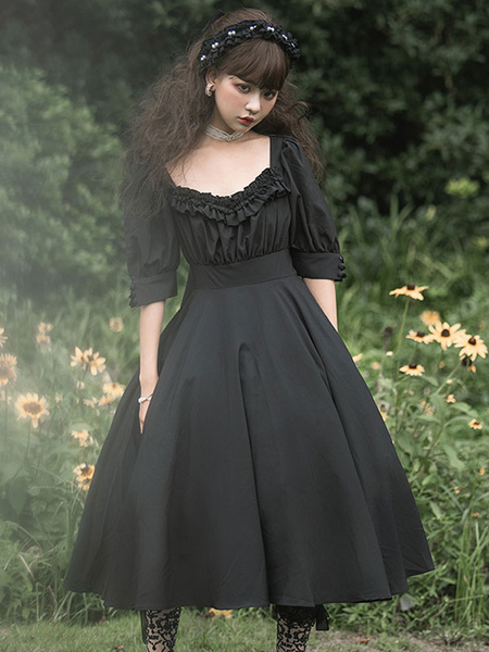 Milanoo Gothic Lolita Dress OP Carol Manor Half Sleeve One Piece Lolita Dress