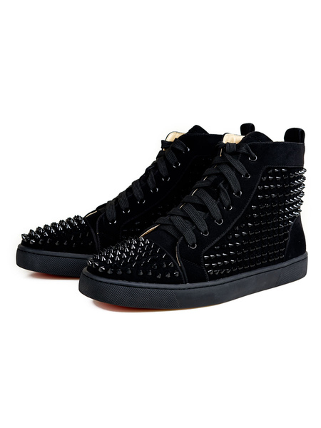 Milanoo Men's Black High Top Sneakers Round Toe Spike Shoes