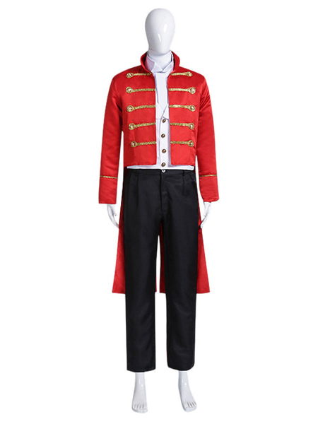 Milanoo Carnival Circus Costume Red Men\'s Shirt Overcoat Set Polyester Carnival Holidays Costumes