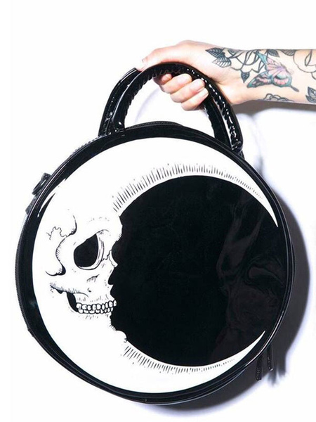Milanoo Gothic Lolita Bag Black Skull Leather Cross Body Bag