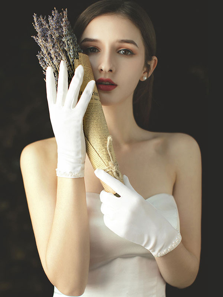 Milanoo Wedding Gloves Short Length Satin Fabric Bridal Gloves