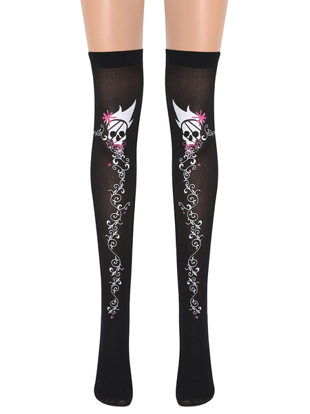 Image of Skull Girl Saloon Stockings Calze al ginocchio Accessori per costumi cosplay di Halloween
