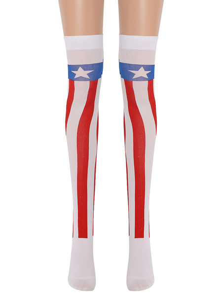 Image of Calze da donna Calze da donna con bandiera americana Calze alte al ginocchio Accessori per costumi cosplay di Halloween
