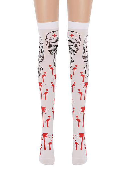 Image of Calze da donna Calze da donna con teschio Calze alte al ginocchio Accessori per costumi cosplay di Halloween