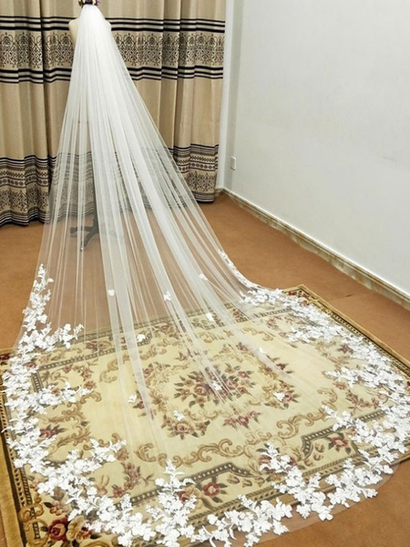 Milanoo Wedding Veils One-Tier Tulle Waterfall Bridal Veils