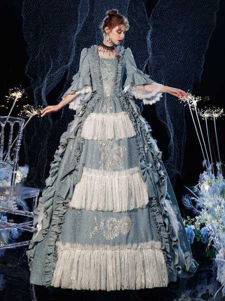 Milanoo Rococo Victorian Retro Costume Dress Layered Ruffles Cosplay Costume Carnival