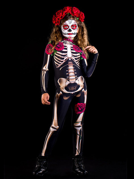 Milanoo Carnival Costume Skeleton Zentai Kid Carnival Outfit