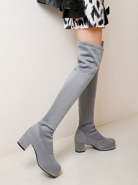 Milanoo Micro Suede Upper Lolita Boots Round Toe Grey Lolita Shoes