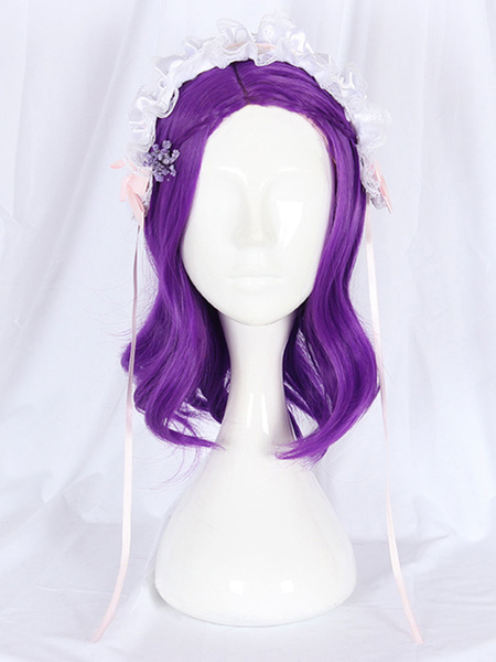 Milanoo Sweet Lolita Wig Piping Purple Fiber Curls Lolita Accessories