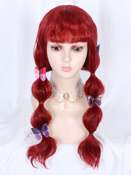 Milanoo Sweet Lolita Wigs Brick Red Fiber Bows Lolita Accessories