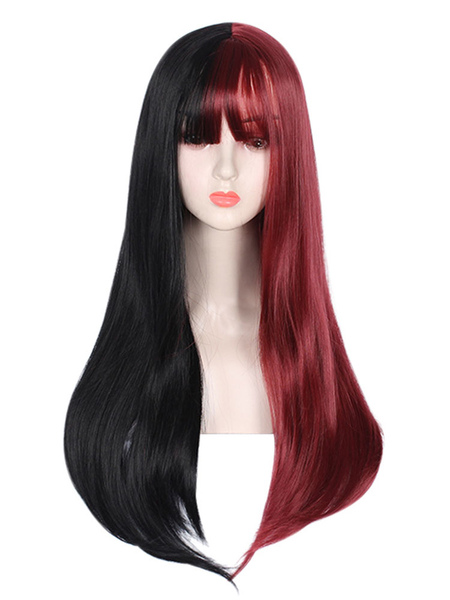 Milanoo Classic Lolita Wig Black Color Block Red Black Fiber Lolita Accessories