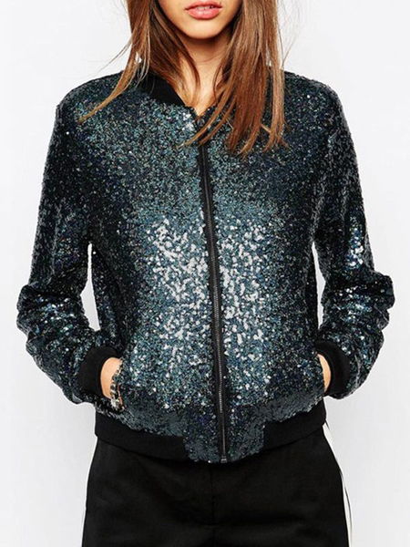 Bomber Jackets For Women Sequins Spring Outerwear