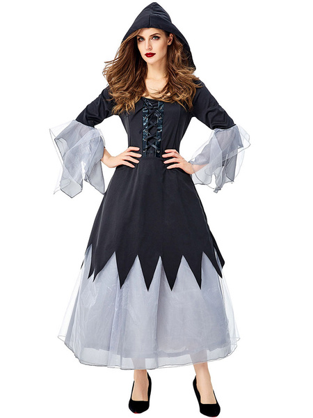 Milanoo Witch Carnival Costumes Black Two-Tone Elegant Polyester Women\'s Holidays Costumes