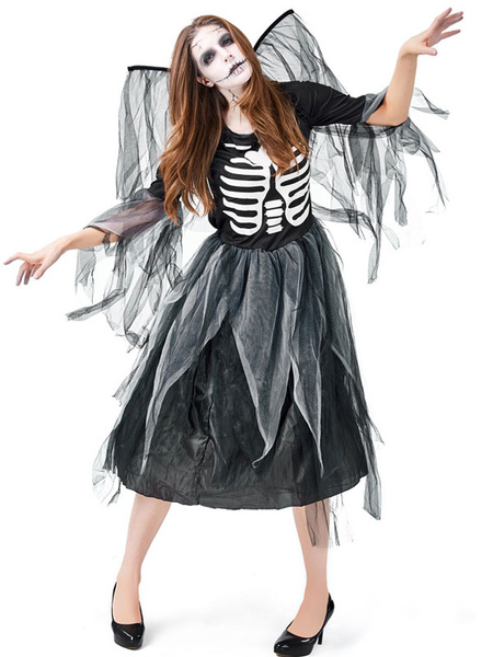 Milanoo Women\'s Carnival Costume Skeleton Angel Polyester Fiber Holiday Dress