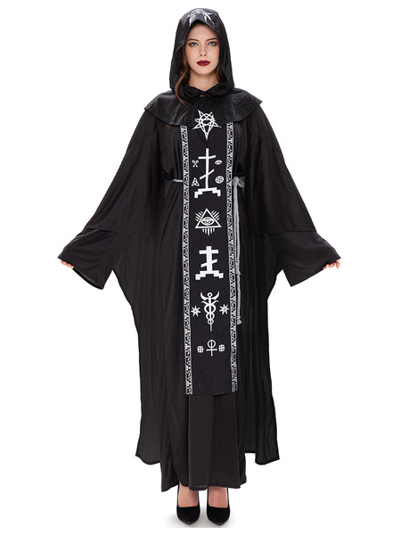 Milanoo Women\'s Carnival Costumes Black Retro Layered Sash Hat Polyester Artwork Dress Holidays Cos