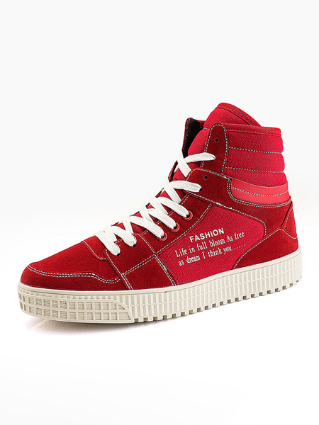 Milanoo Mens Red Canvas High Top Sneakers with Letters
