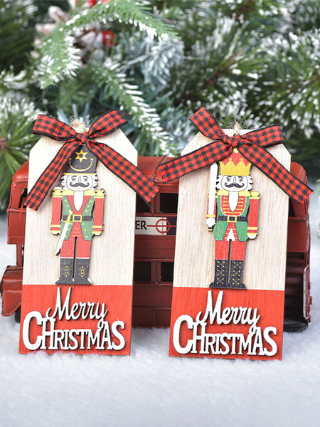 Image of Decorazioni natalizie Ciondolo soldato in legno di noce Ciondolo con lettere in legno Ciondolo con fiocco di Natale