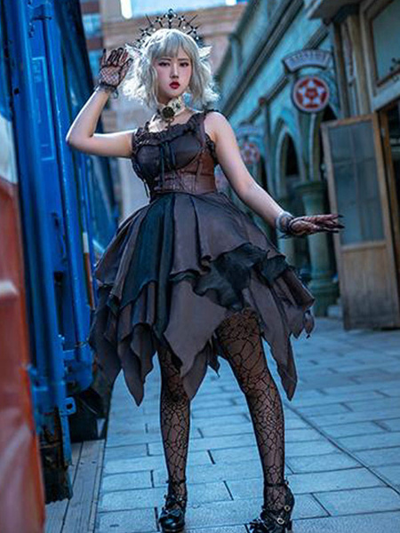 Milanoo Customized Sweet Gothic Lolita Dress The Seven Deadly Sins Lust Deep Purple Sleeveless Flora