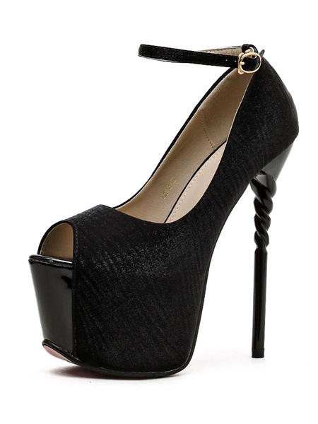 Milanoo Women\'s Black Sexy High Heels Peep Toe Lace Upper Sexy Shoes Stiletto Heels Stripper Shoes