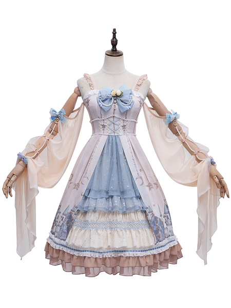 Image of Blue Sweet Lolita JSK Dress Gonne in maglia Lolita a fiori senza maniche nude