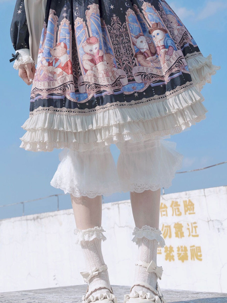 Milanoo Girl\'s White Sweet Lolita Bloomers Lace Short Plush Lolita Shorts