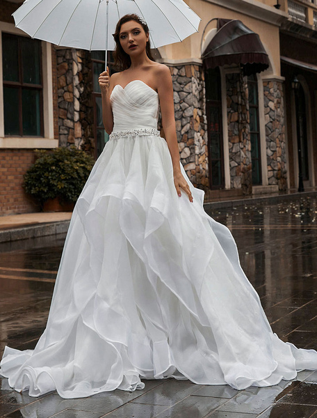 Milanoo Hochzeitskleid trägerlosen mehrschichtigen Back Schatz Ballkleid Brautkleid