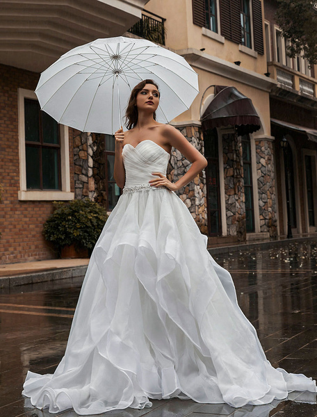 Milanoo Hochzeitskleid trägerlosen mehrschichtigen Back Schatz Ballkleid Brautkleid