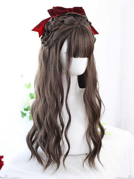 

Milanoo Harajuku Fashion Lolita Wig Long Heat-resistant Fiber Coffee Brown Lolita Accessories, Deep brown;grey;coffee brown