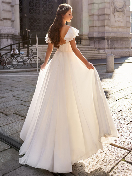 Milanoo Einfache Hochzeitskleid Eine Linie von der Schulter Natürliche Taille Chiffon Brautkleider