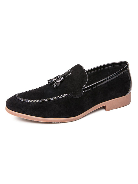 Milanoo Mens Loafer Shoes Suede Round Toe Slip On Shoes with Tassel